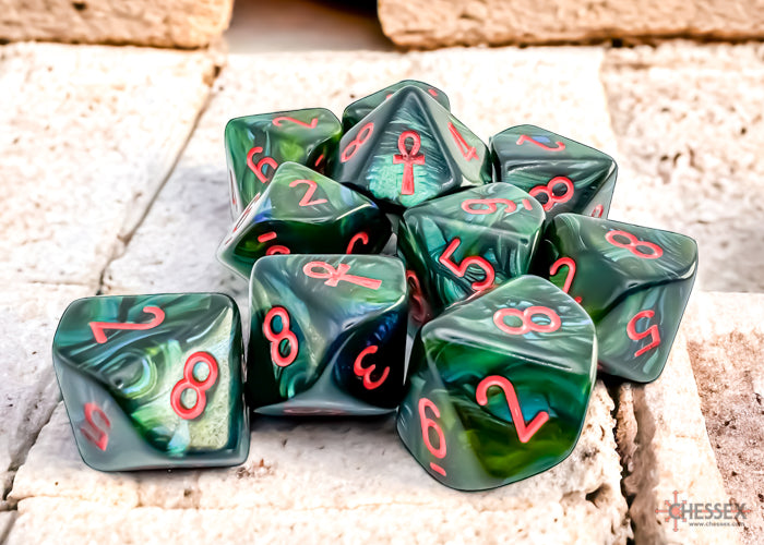 Dice Chessex: d10 Clamshell Ankh Scarab Jade/red (10)