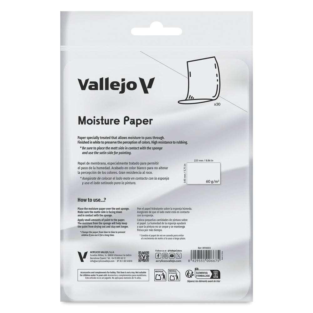 Tool Vallejo Palette: Wet Palette Set Refill- 30 Sheets of moisture paper (225 x 145 mm) 60gr