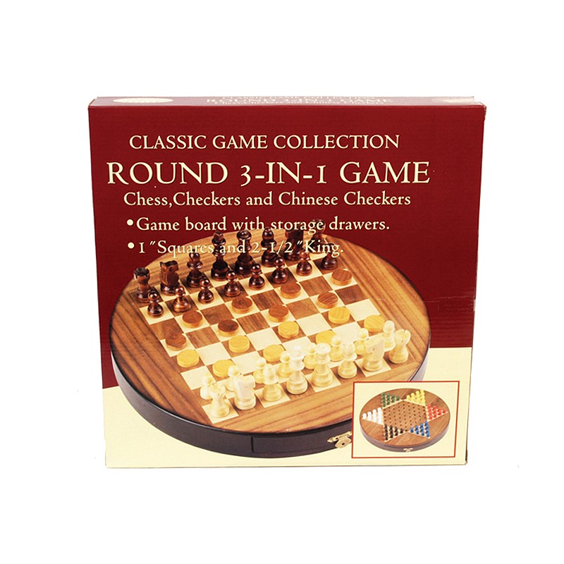 Chess Set John Hansen: Walnut Round 3-in-1 Set (Chess/Checkers/Chinese Checkers)