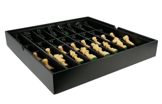 Chess Set Worldwise: 3.5 in Black French Chessmen on Black/Maple Chest