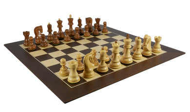 Chess Set Worldwise: 3.75 in Kikkerwood Old Russian Opposite Tops on Walnut Sycamore Barcelona Chess Board