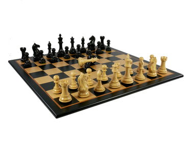 Chess Set Worldwise: 4in Supreme Sheesham/Boxwood chess pieces w/21.5in Black/Birdseye Maple veneer Board