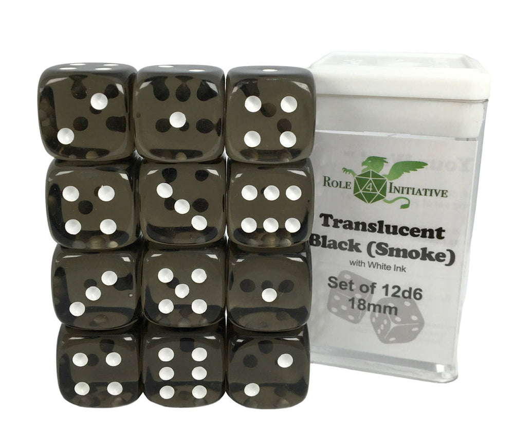 Dice Role 4 Intitiative: d6 Cube 18mm Translucent Clear with pips (12)