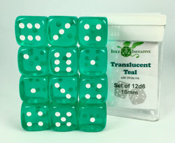 Dice Role 4 Intitiative: d6 Cube 18mm Translucent Clear with pips (12)