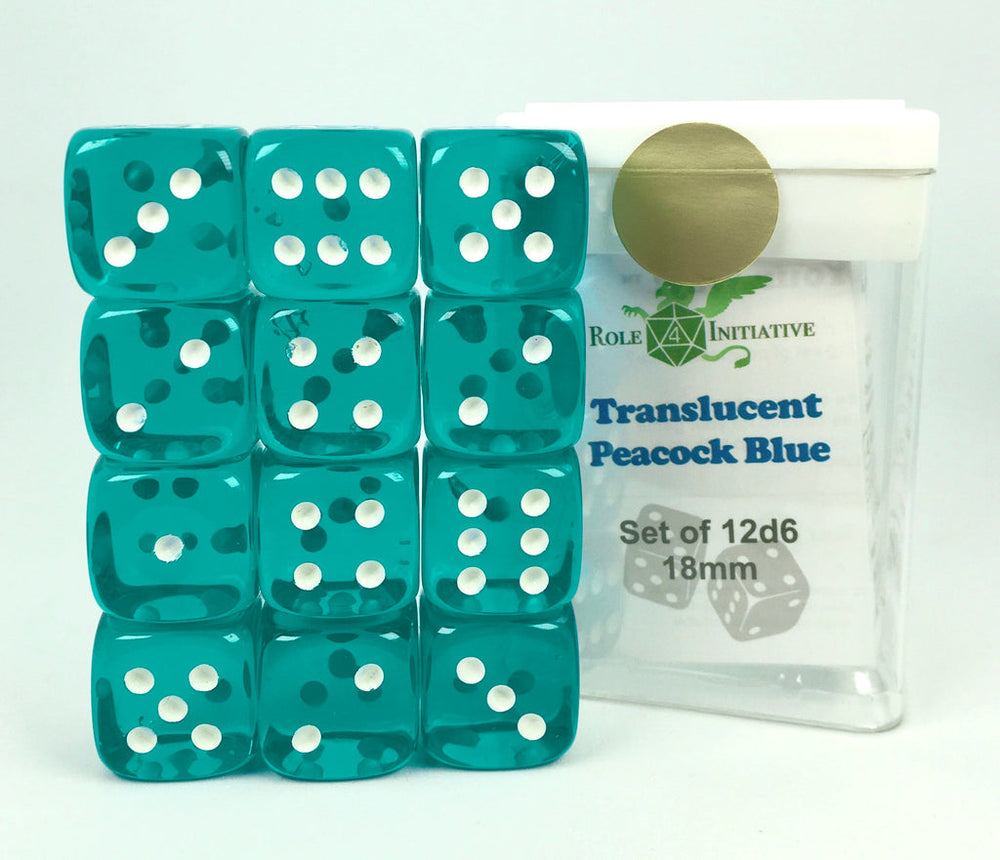 Dice Role 4 Intitiative: d6 Cube 18mm Translucent Clear with pips (12)