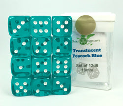 Dice Role 4 Intitiative: d6 Cube 18mm Translucent Clear with pips (12)