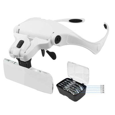 Tools Hobbyist: Magnifier Glasses - Adjustable 5 Lens - LED Light Headband w box and lens cleaner