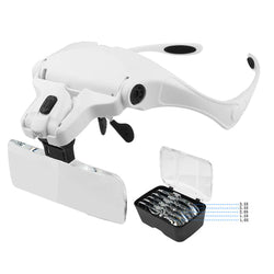 Tools Hobbyist: Magnifier Glasses - Adjustable 5 Lens - LED Light Headband w box and lens cleaner