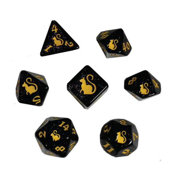 Dice Black Oak: Poly 7-Set Kitty Clacks