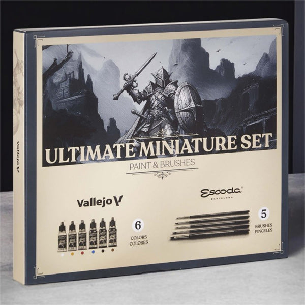 Paint Vallejo Game Color Set: Ultimate Miniatures Set - Paint & Brushes (5), 18 ml