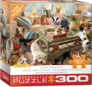 Puzzle Eurographics:  300 large piece Living Room Pups by Robert Giordano