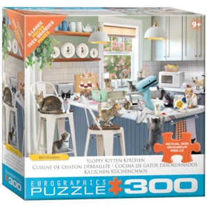 Puzzle Eurographics:  300 large piece Sloppy Kitten Kitchen by Robert Giordano