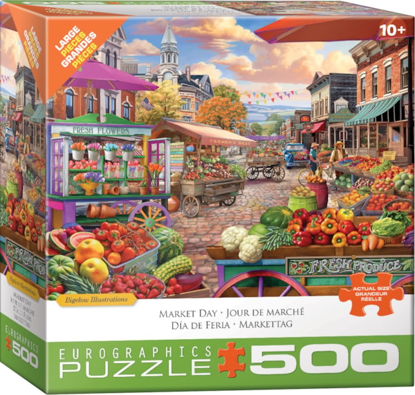 Puzzle Eurographics:  500 large piece Main Street Market by Bigelow Illustrations