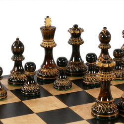 Chess Set Worldwise: Burnt Parker 3.75 inch pieces on Ebony/Birdseye Maple Bd