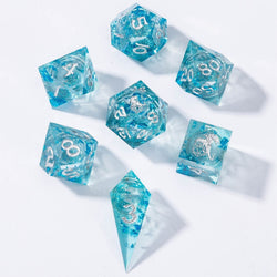 Dice Hymgho Poly 7 Set: Captured Magic Liquid Core Hand Sanded Sharp Edge Resin