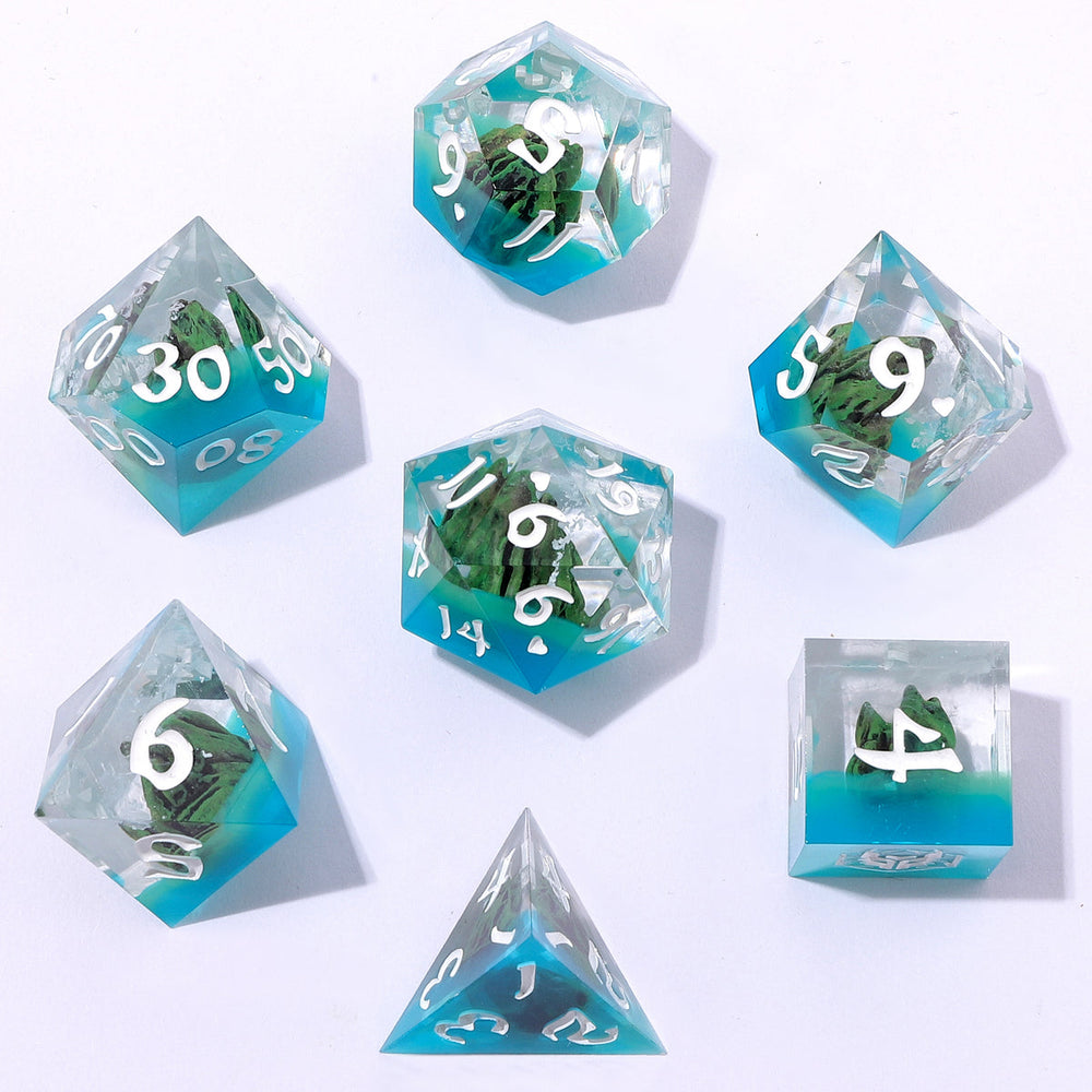 Dice Hymgho Poly 7 Set: Captured Magic Hand Sanded Sharp Edge Resin