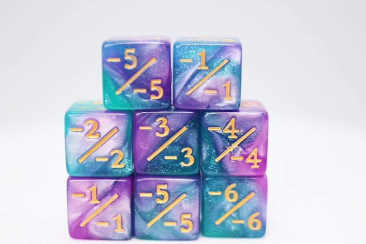 Counters for Magic Foam Brain Games: -1/-1 Light Blue & Purple Glitter : Set of 8