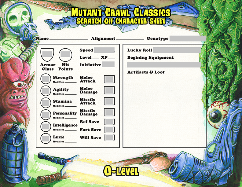 Mutant Crawl Classics: 0-Level Scratch Character Sheets