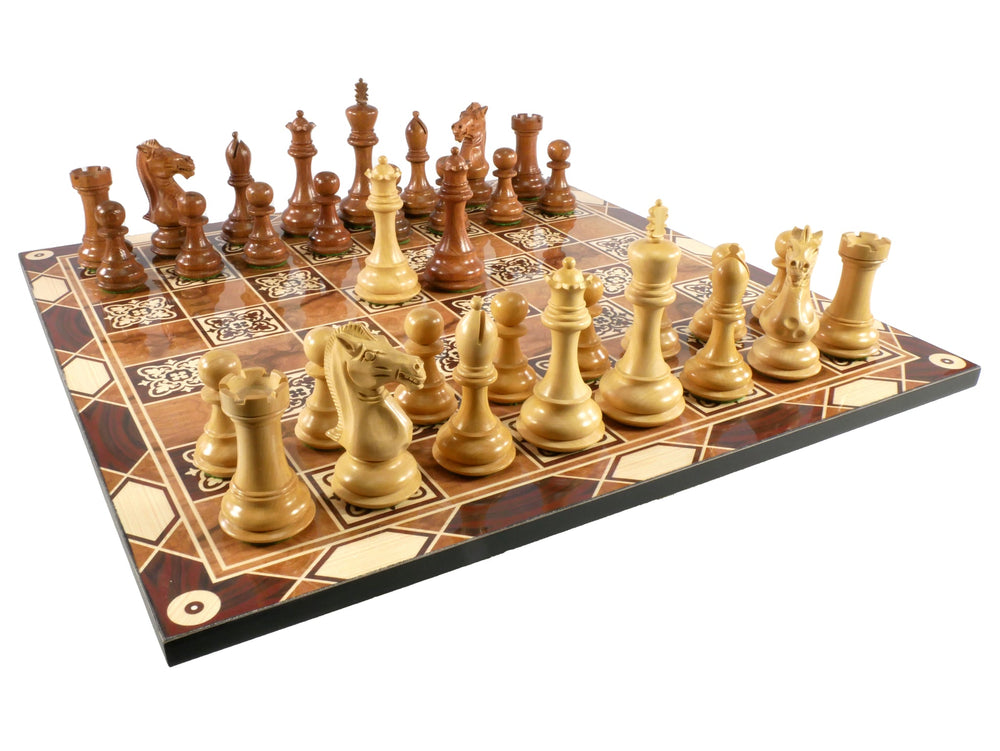Chess Set Worldwise: Kikkerwood/Natural Boxwood Exclusive Chessmen on Marrakesh Decoupage Chess Board