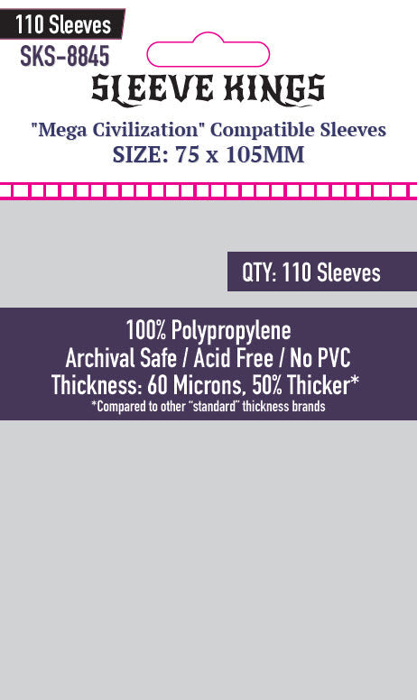 Boardgame Sleeves Sleeve Kings: "Mega Civilization" Compatible Sleeves 75mm x 105mm (110)