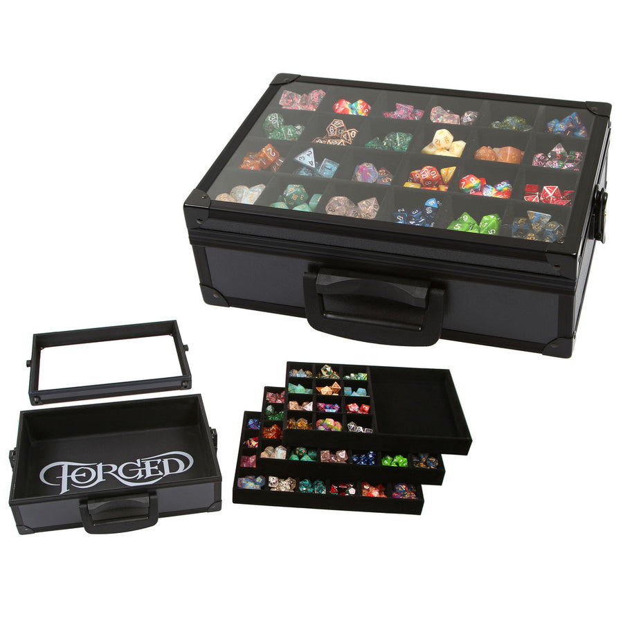 Dice Accessory Forged: Dice Display Case and Dice Tray with 3 Removable Divided Dice Trays - Dice Case Holds up to 720 Metal or Plastic Polyhedral Dice