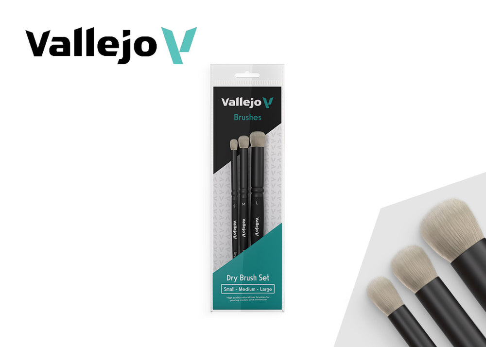 Paint Vallejo Brush Set: Dry Brush: Natural Hair (S, M & L)