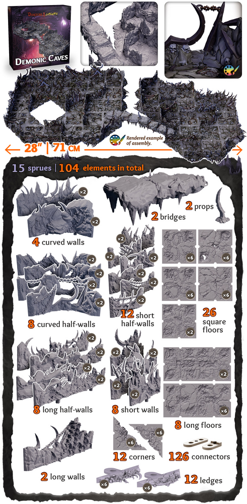 Dungeons & Lasers Terrain Fantasy Pre-Painted: Caves - Demonic