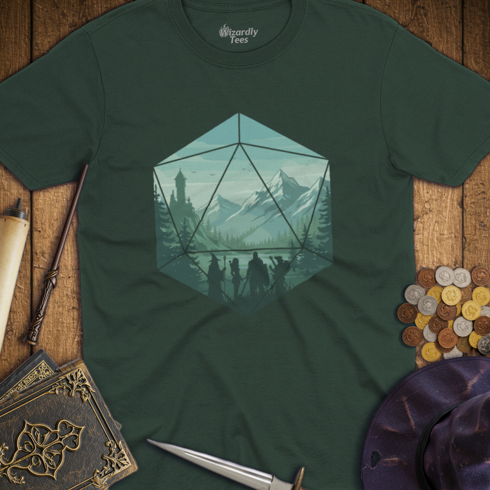 T-Shirt Wizardly: Adventure Party Teal Mountains D20 Hexagon
