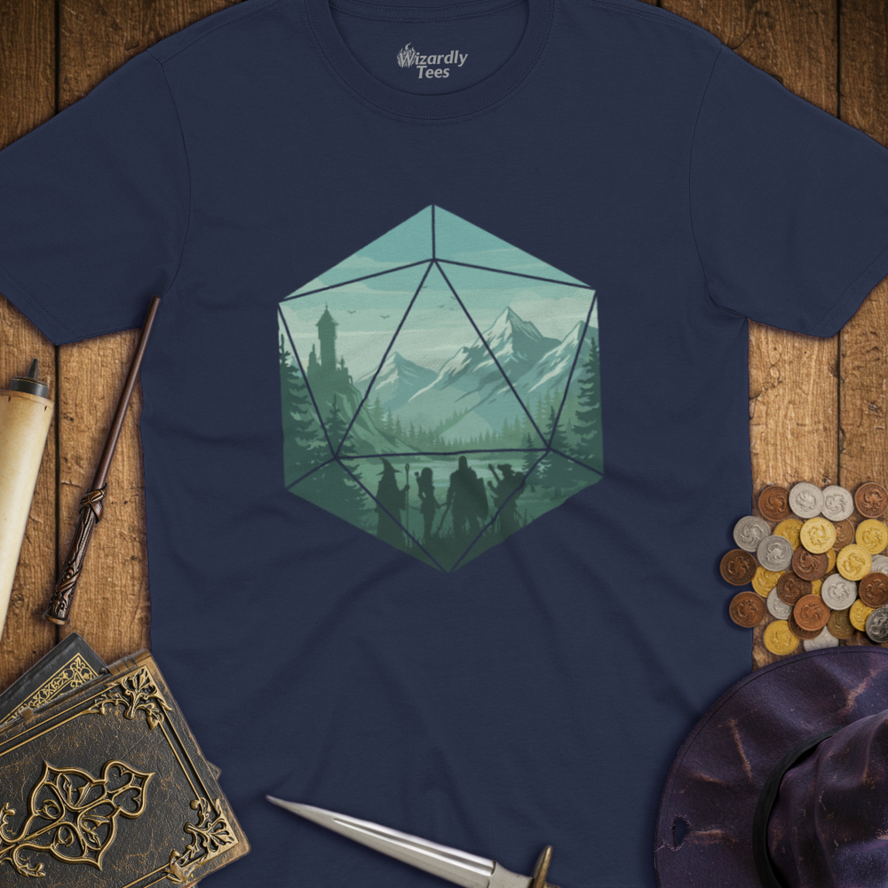 T-Shirt Wizardly: Adventure Party Teal Mountains D20 Hexagon