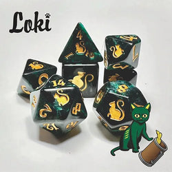 Dice Black Oak: Poly 7-Set Kitty Clacks