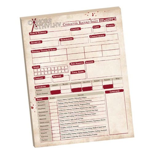 Cohors Cthulhu: Character Sheet Pad