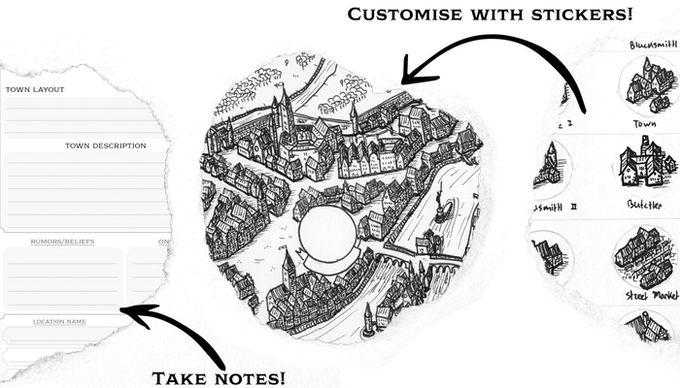 Worlds at a Glance RPG: Towns & Villages Customizable Sticker Maps & Notebook