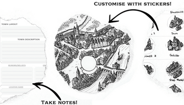 Worlds at a Glance RPG: Towns & Villages Customizable Sticker Maps & Notebook