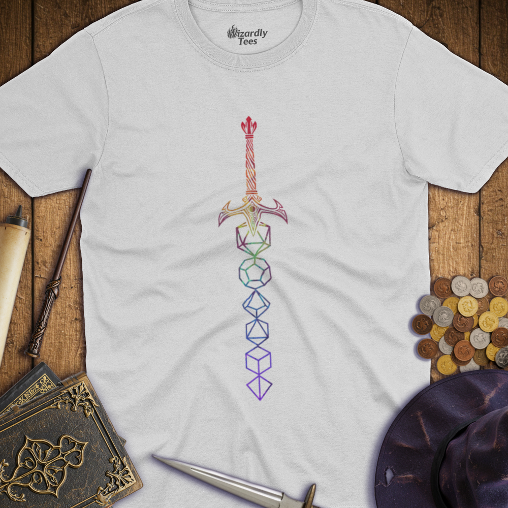 T-Shirt Wizardly: Dice Sword Rainbow