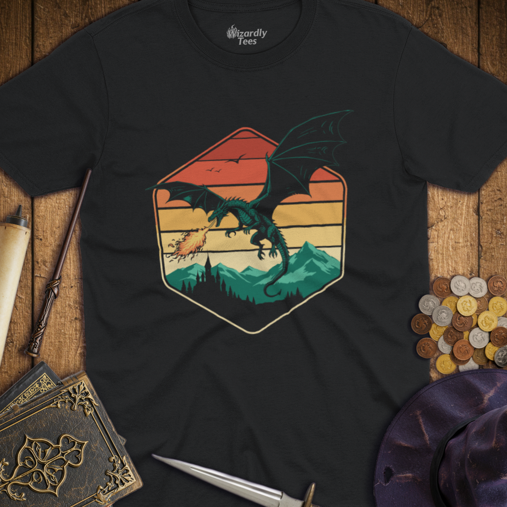 T-Shirt Wizardly: Dragon Hexagon Retro Sunset