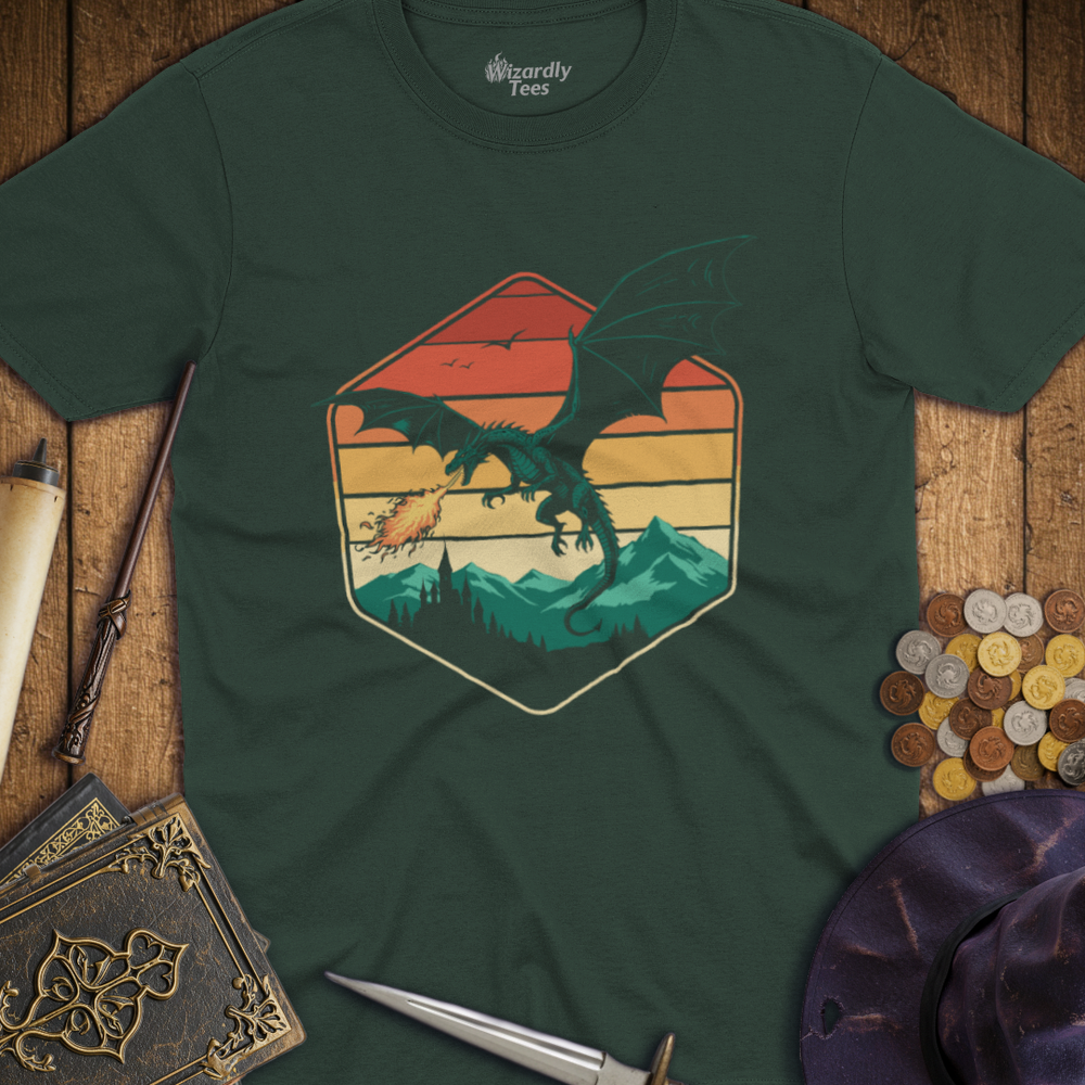 T-Shirt Wizardly: Dragon Hexagon Retro Sunset