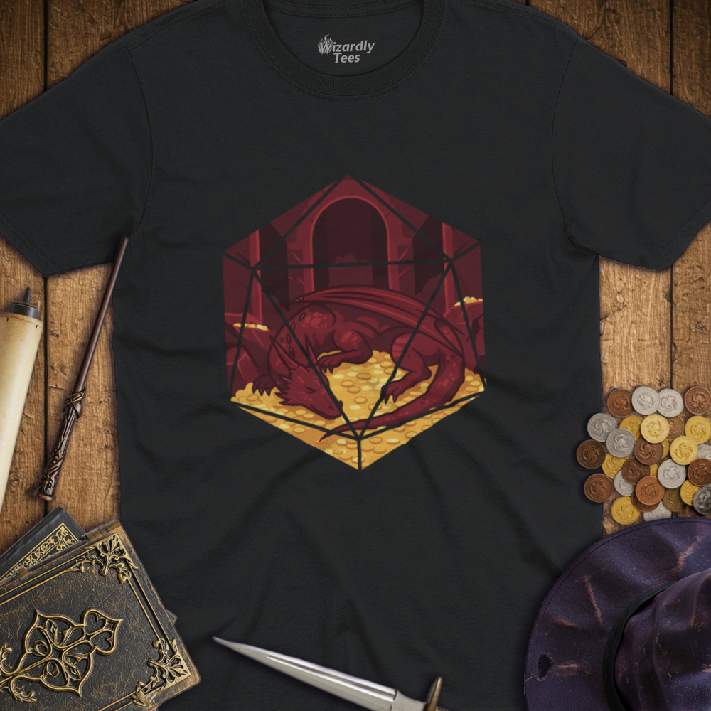 T-Shirt Wizardly: Dragon Red & Gold D20 Hexagon