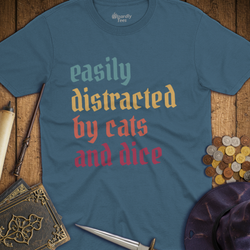T-Shirt Wizardly: Easily Distracted by Cats and Dice Retro