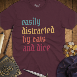 T-Shirt Wizardly: Easily Distracted by Cats and Dice Retro