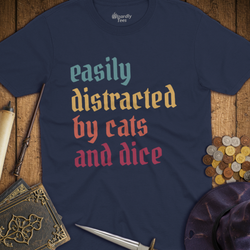T-Shirt Wizardly: Easily Distracted by Cats and Dice Retro