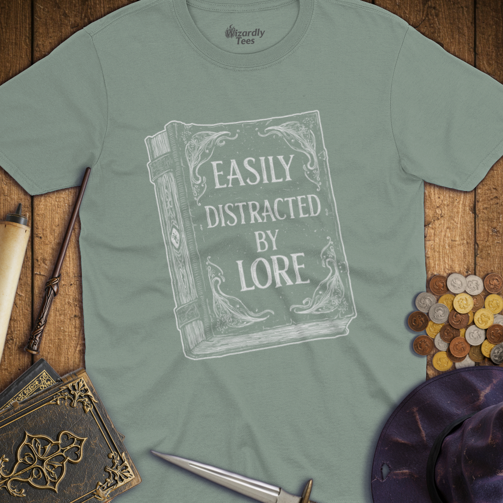 T-Shirt Wizardly: Easily Distracted by Lore Book