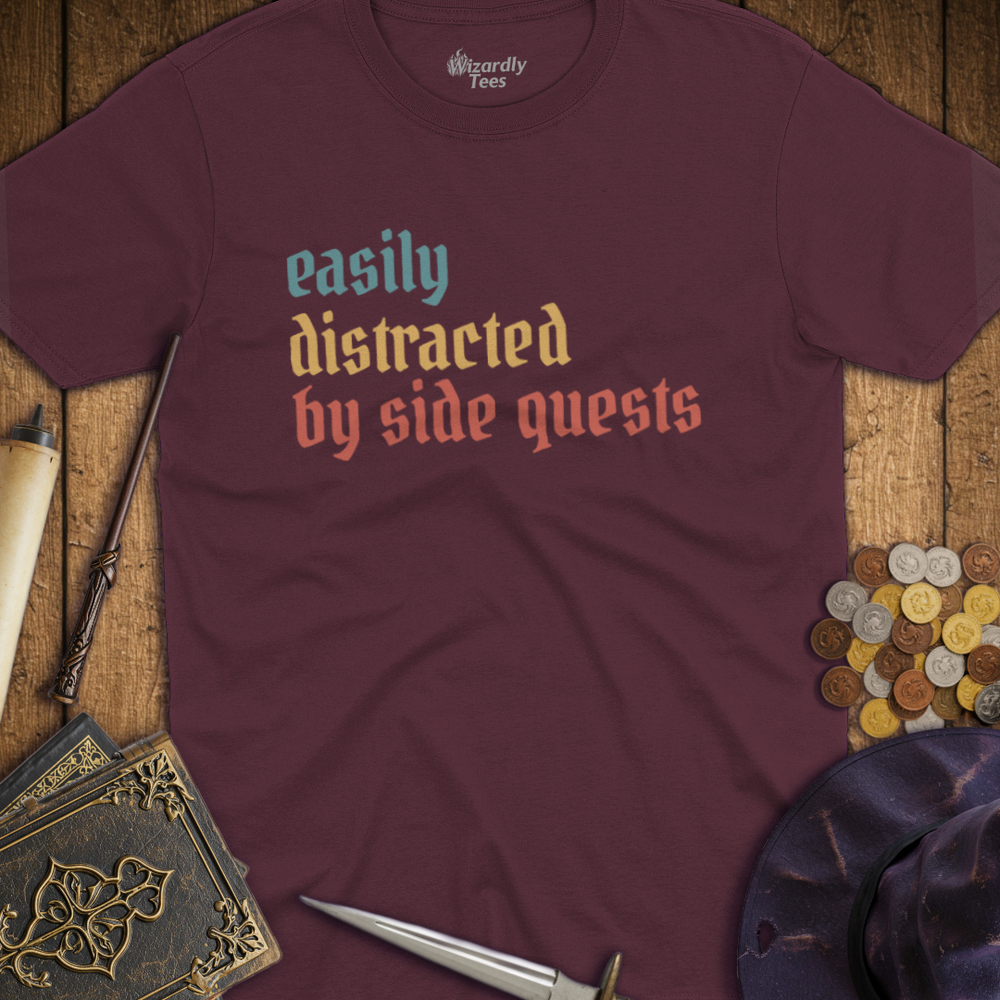 T-Shirt Wizardly: Easily Distracted by Side Quests Retro