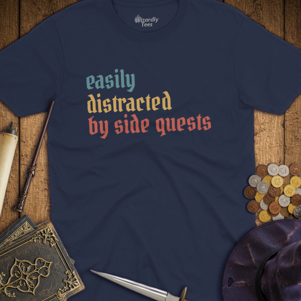 T-Shirt Wizardly: Easily Distracted by Side Quests Retro