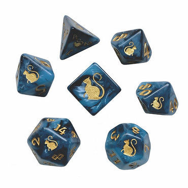 Dice Black Oak: Poly 7-Set Kitty Clacks