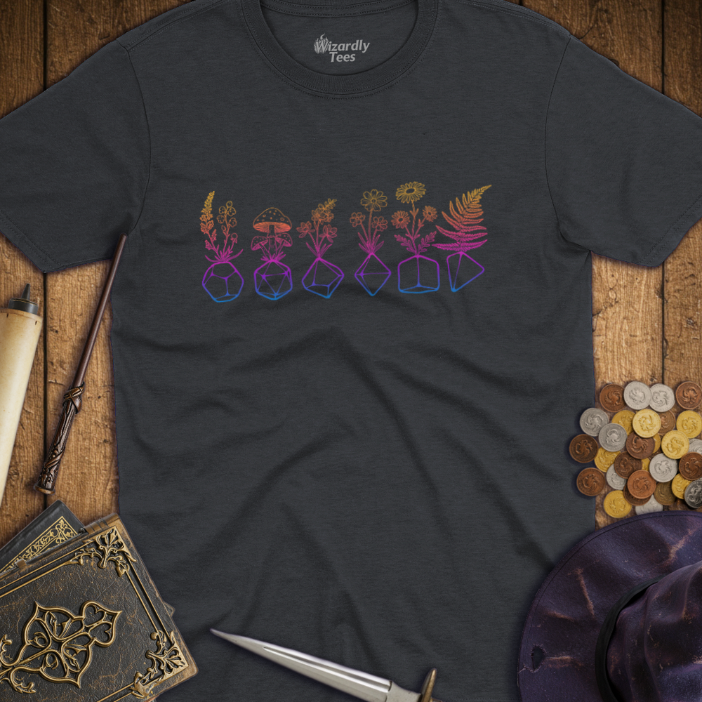 T-Shirt Wizardly: Flowers & Dice Rainbow