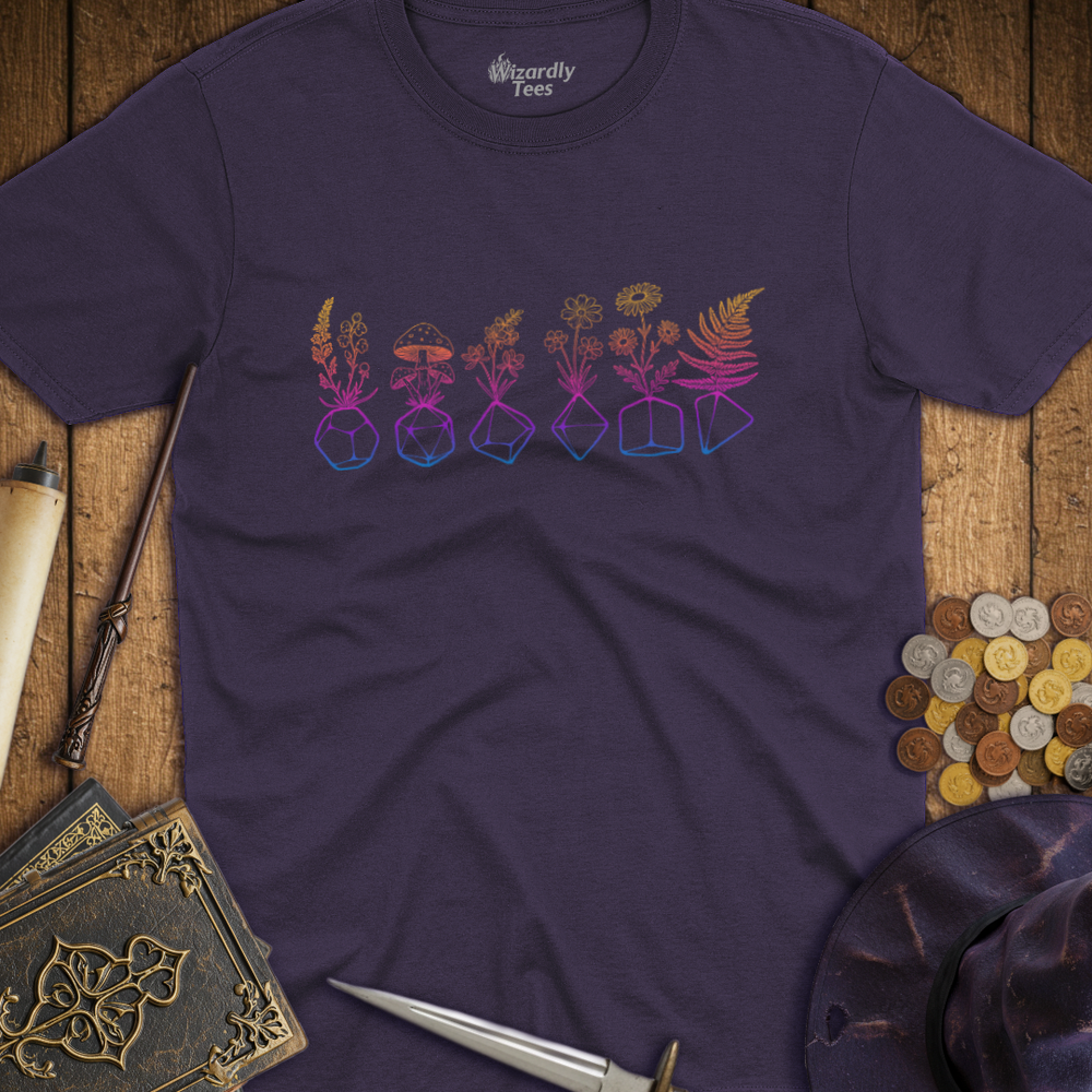 T-Shirt Wizardly: Flowers & Dice Rainbow