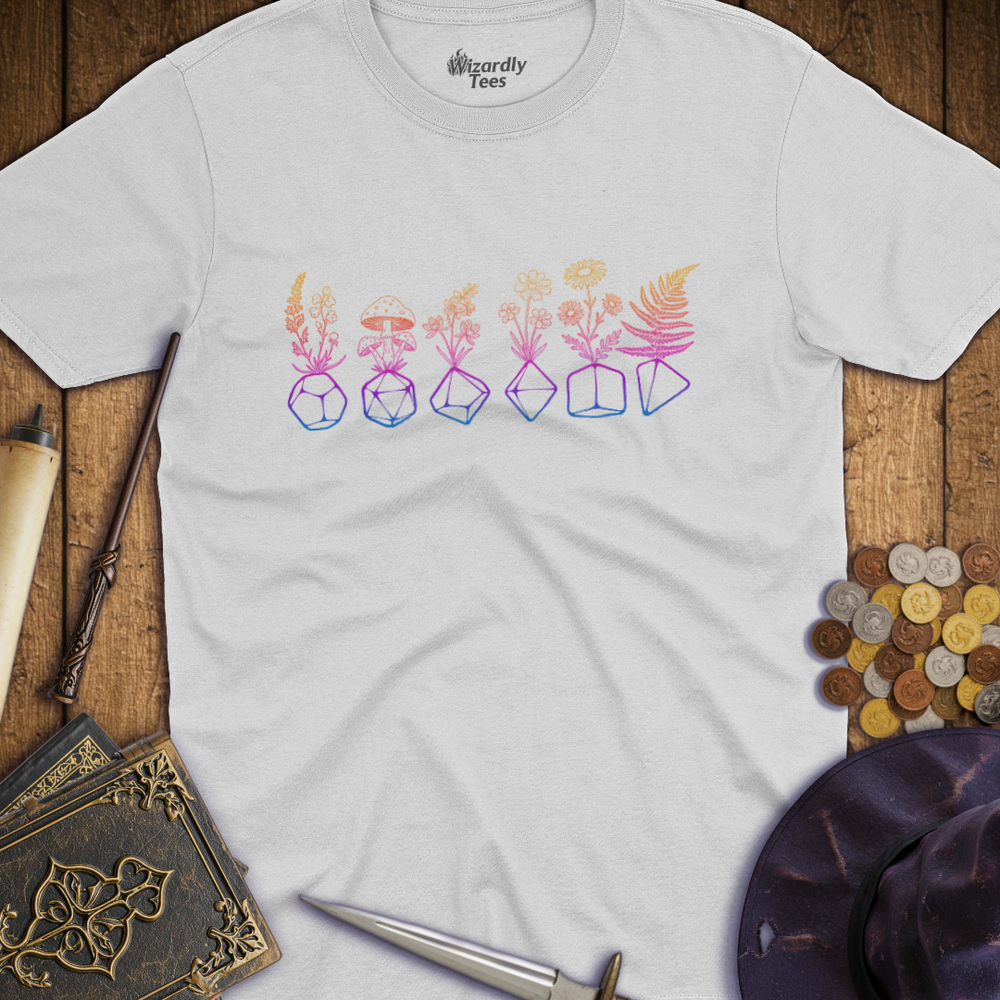 T-Shirt Wizardly: Flowers & Dice Rainbow