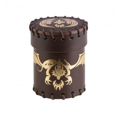 Dice Cup Q-Workshop: Flying Dragon Brown Golden Leather Dice Cup