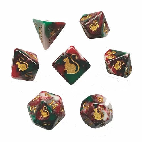 Dice Black Oak: Poly 7-Set Kitty Clacks