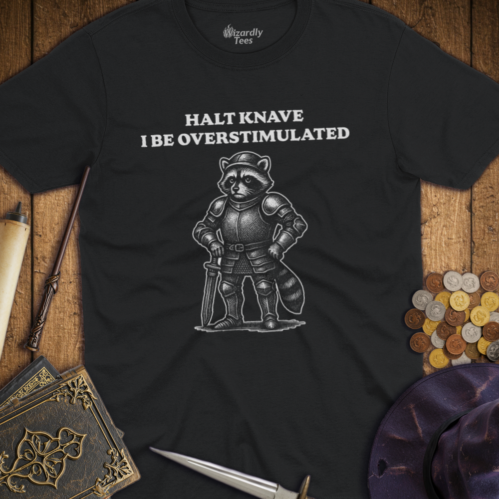 T-Shirt Wizardly: Halt Knave I Be Overstimulated Raccoon